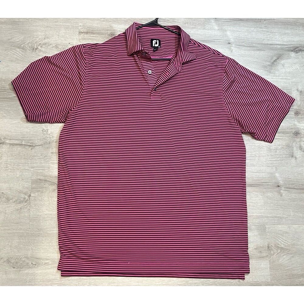 FootJoy FJ Golf‎ Polo Mens XLarge Pink Black Striped Short Sleeve Shirt